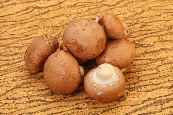 Tasty Raw Brown Champignons Background — Stock Photo, Image