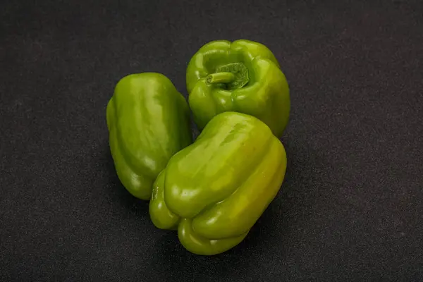 Three Green Bell Juicy Peppers Ready Cooking — Stock Photo, Image