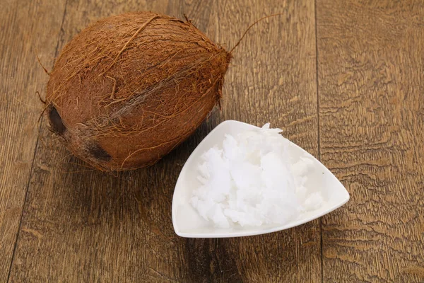 Dietní Kokosový Olej Misce Podávané Ořechy — Stock fotografie