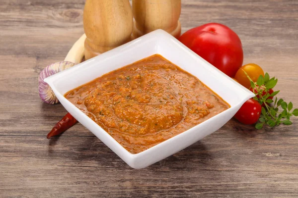 Słynna Hiszpańska Gazpacho Pomidorowa Zimna Zupa — Zdjęcie stockowe