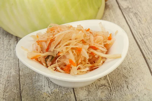 Pickled Cabbage Sauerkraut Bowl Wooden — Stock Photo, Image