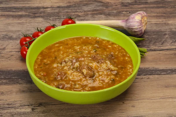 Sopa Kharcho Branca Com Carne Vaca Arroz — Fotografia de Stock