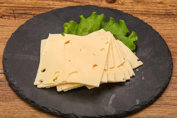 Sliced Yellow Cheese Salad Leaves — Stock Photo, Image