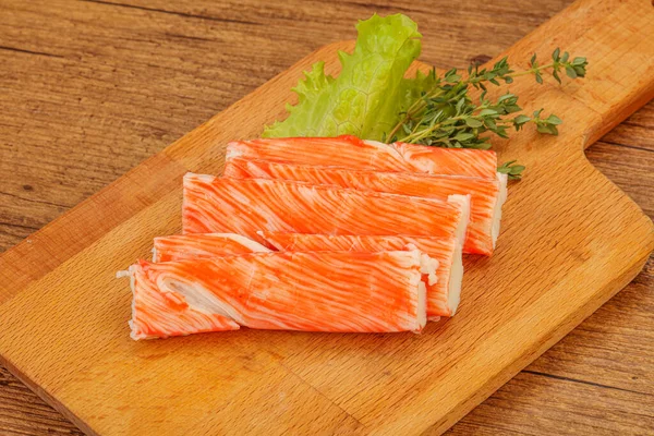 Crab Sticks Served Salad Leaves Board — Stock Photo, Image