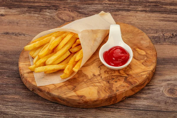 Franse Fry Aardappel Met Tomatensaus — Stockfoto