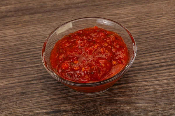 Tomaten Scharfe Würzige Sauce Der Schüssel — Stockfoto