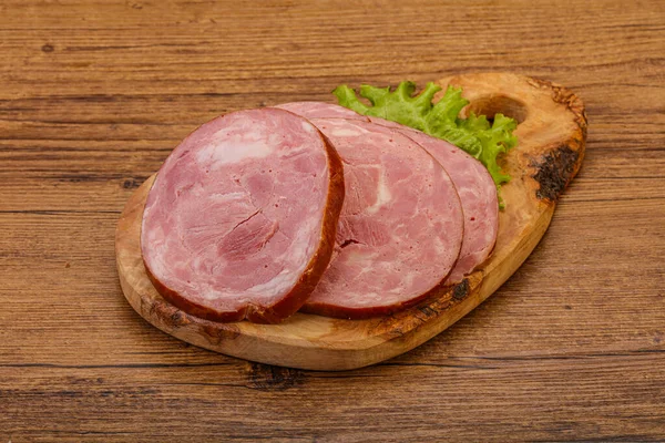 Fette Prosciutto Carne Maiale Tavola Legno — Foto Stock