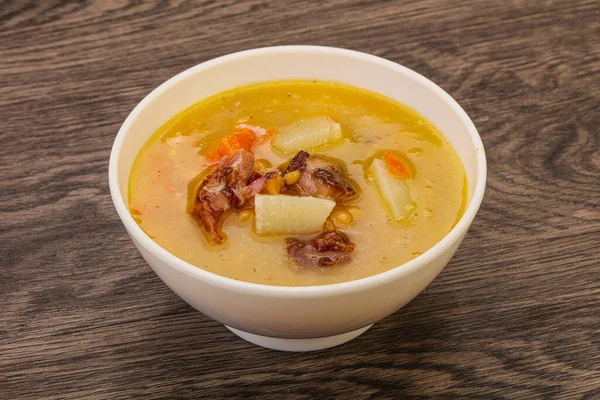 Pea soup with smoked pork ribs — Stock Image Pea Soup Smoked Pork Ribs Royalty Free Stock Images