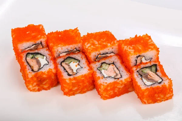 Masakan Jepang Gulung Dengan Salmon Dan Keju — Stok Foto