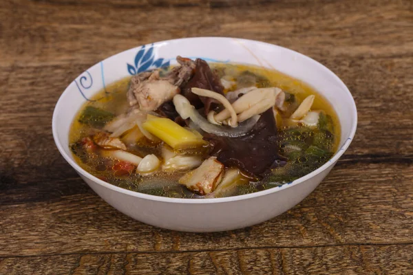 Sopa Estilo Tailandés Con Carne Verduras Champiñones —  Fotos de Stock