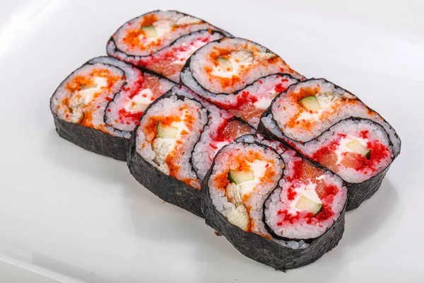 Masakan Jepang Gulung Dengan Salmon Dan Keju — Stok Foto