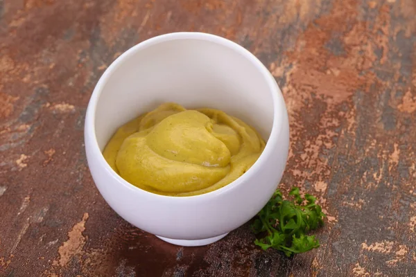 Mustard Sauce Bowl Served Parsley — Stock Photo, Image