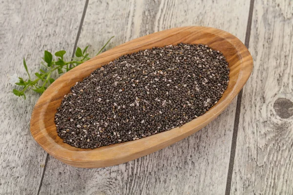 Dietary Chia Samen Der Schüssel Über Holzgrund — Stockfoto