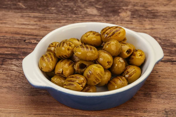 Smaklig Grön Grillade Oliver Skålen — Stockfoto