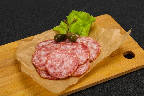 Saucisse Salchichon Espagnole Aux Feuilles Salade — Photo