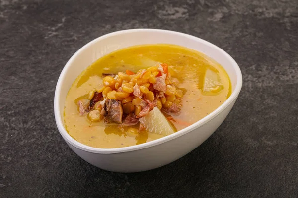 Pea soup with smoked pork ribs — Stock Image Pea Soup Smoked Pork Ribs Royalty Free Stock Images