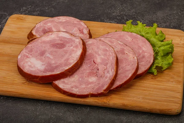 Rodajas Jamón Carne Cerdo Sobre Tabla Madera —  Fotos de Stock