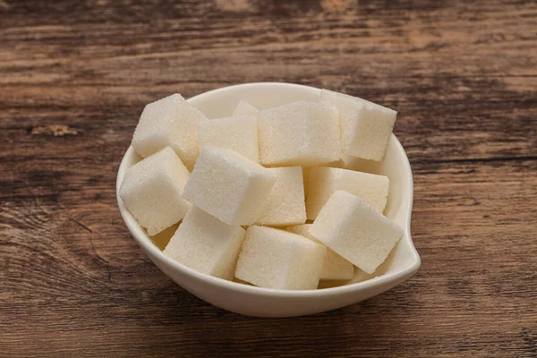 Refined White Granulated Sugar Cubs Bowl — Stock Photo, Image