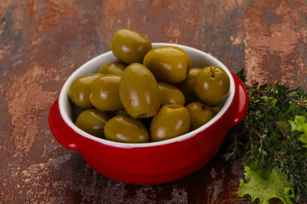 Grandi Olive Verdi Nella Ciotola — Foto Stock