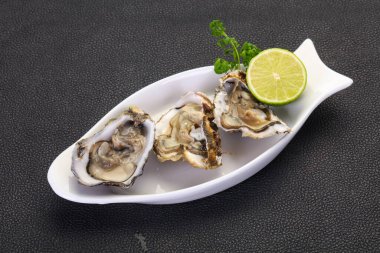 Limonlu ve maydanozlu taze istiridye.