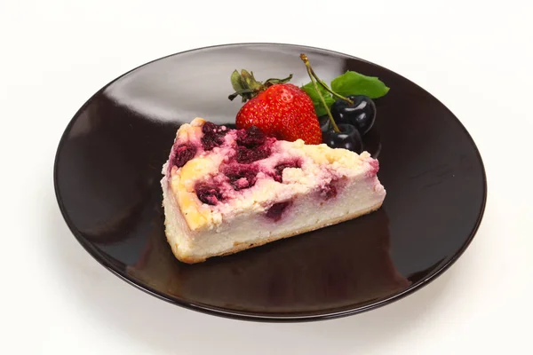 Cheesecake Cherry Served Strawberry Mint — Stock Photo, Image