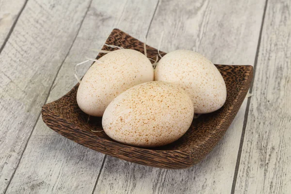 Three Big Raw Turkey Egg Ready Cooking — Stock Photo, Image