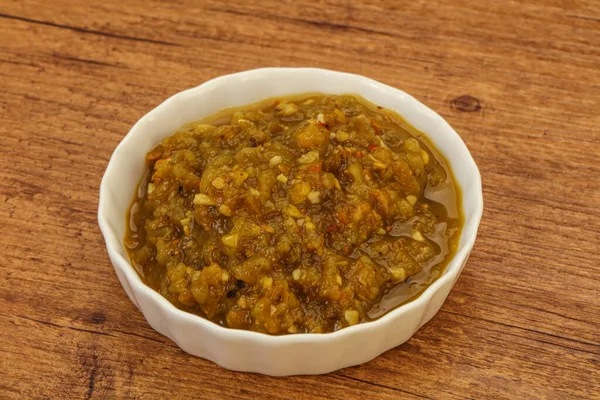 Grüne Würzige Sauce Mit Pfeffer Der Schüssel — Stockfoto