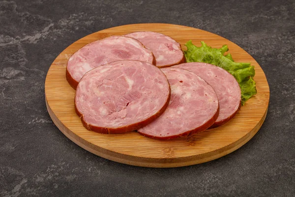 Slices Pork Meat Ham Wooden Board — Stock Photo, Image