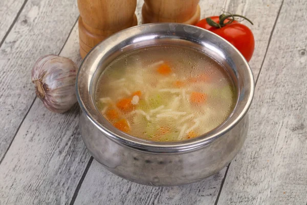 Курячий Суп Локшиною Морквою Селерою — стокове фото