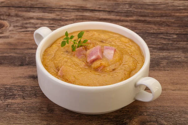 Peas Cream Soup Smoked Pork Ribs — Stock Photo, Image