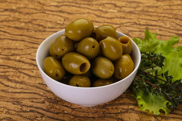 Big Green Olives Bowl — Stock Photo, Image