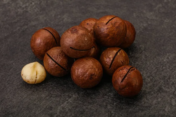 Brown Primo Piano Mucchio Noci Macadamia Sfondo — Foto Stock