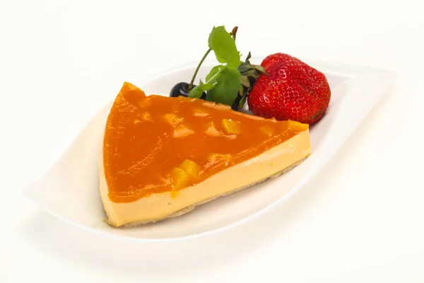 Cheesecake Apricot Served Strawberry Mint — Stock Photo, Image