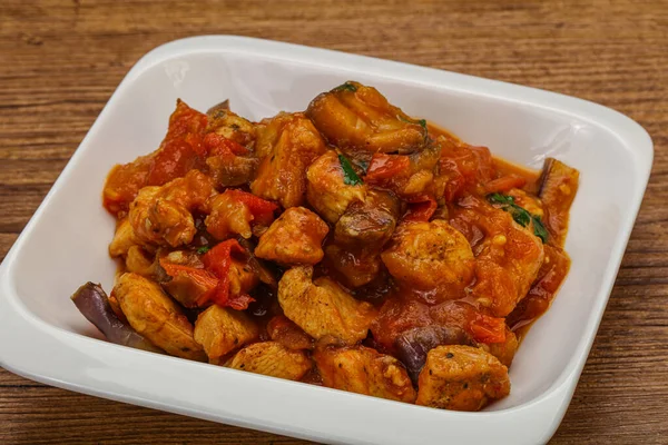 Frango Com Molho Ostra Legumes Servidos Coentro — Fotografia de Stock