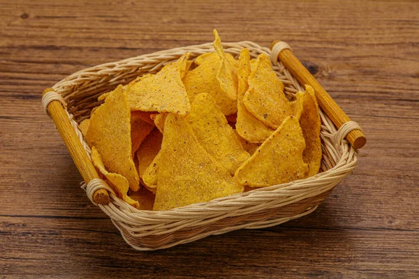 Mexican Crunchy Corn Nachos Triangle Heap — Stock Photo, Image