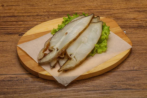 Alabote Defumado Delicoso Fatias Peixe Lanche — Fotografia de Stock