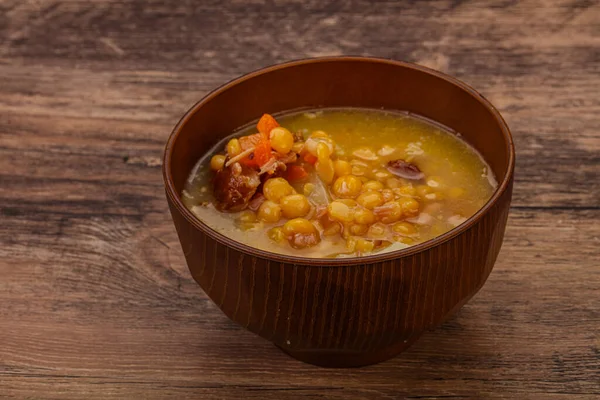 Pea soup with smoked pork ribs — Stock Image Pea Soup Smoked Pork Ribs Royalty Free Stock Photos