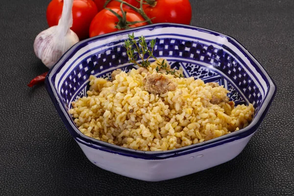 Bulgur Con Carne Especias —  Fotos de Stock