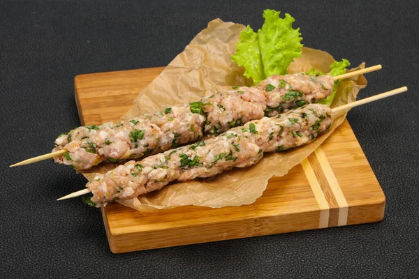 Brochette Porc Cru Kebab Prêt Pour Gril — Photo