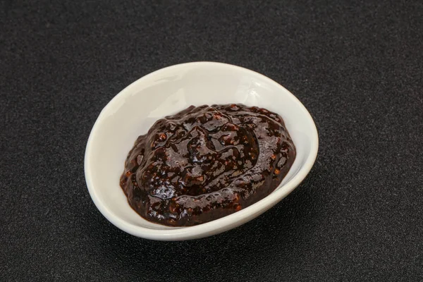 Schwarze Pikante Pfeffersauce Der Schüssel — Stockfoto