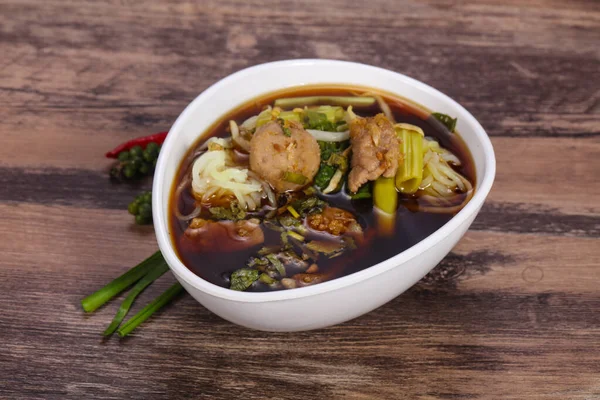 Thai Style Soup Meat Vegetables Mushrooms — Stock Photo, Image