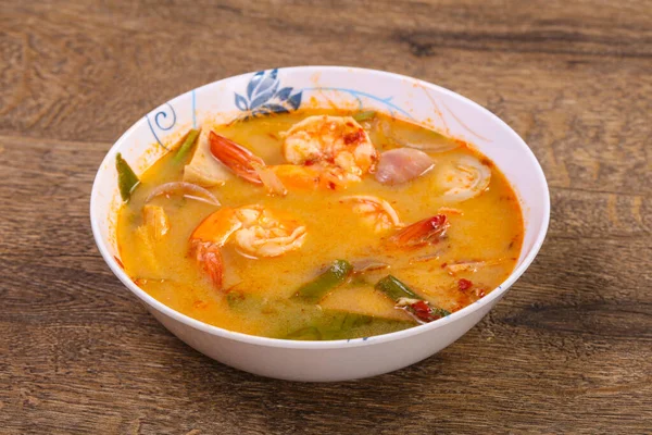 Famosa Sopa Tailandesa Tom Yam Con Gambas — Foto de Stock