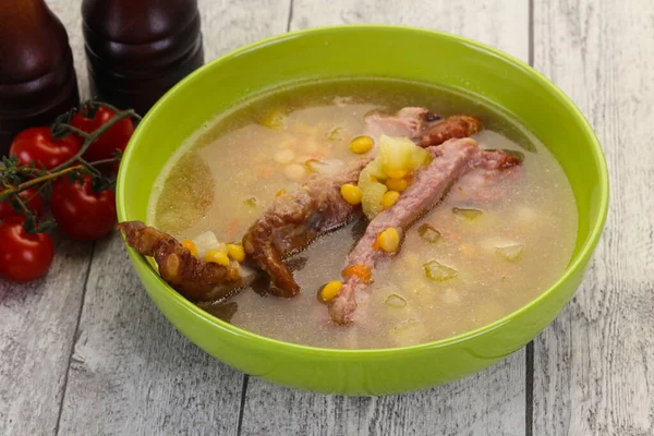 Peas soup with smoked ribs — Stock Image Peas Soup Smoked Ribs Royalty Free Stock Photos