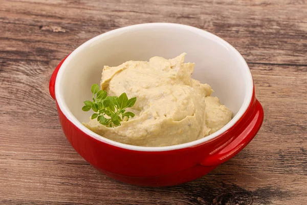 Veganistisch Eten Hummus Dip Met Olijfolie — Stockfoto