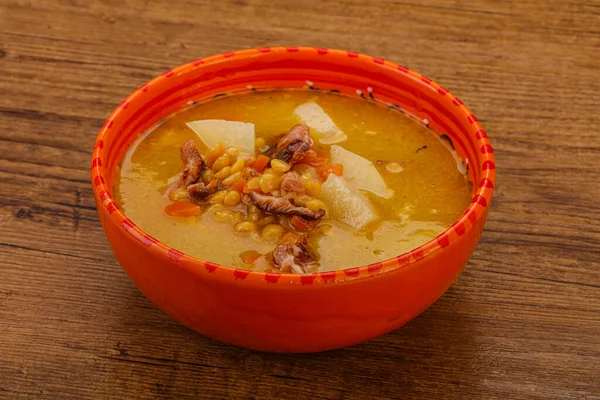Pea soup with smoked pork ribs — Stock Image Pea Soup Smoked Pork Ribs Stock Picture