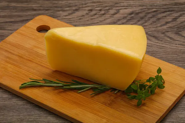 Hard Cheese Piece Served Rosemary Basil — Stock Photo, Image