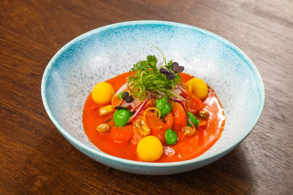 Sopa Tomate Gazpacho Con Hierbas Especias — Foto de Stock