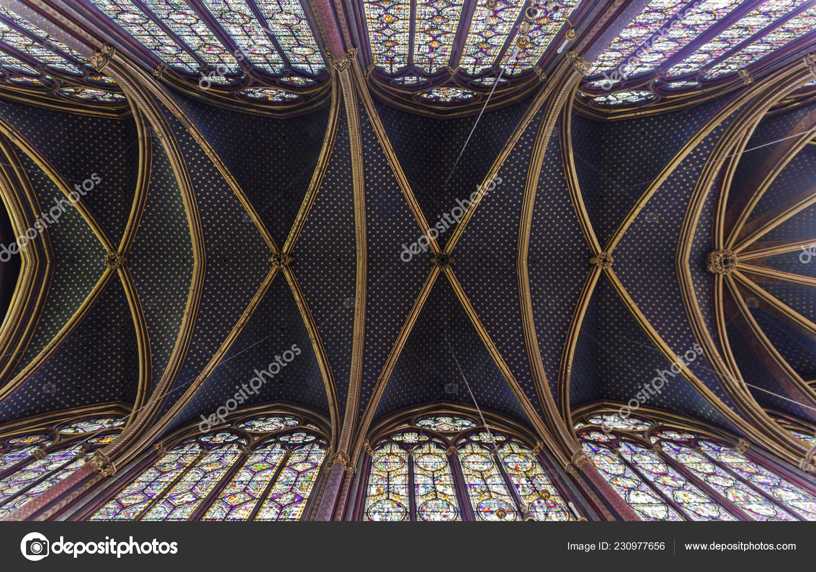 Sainte Chapelle Ceiling Upper Chapel Paris France Stock