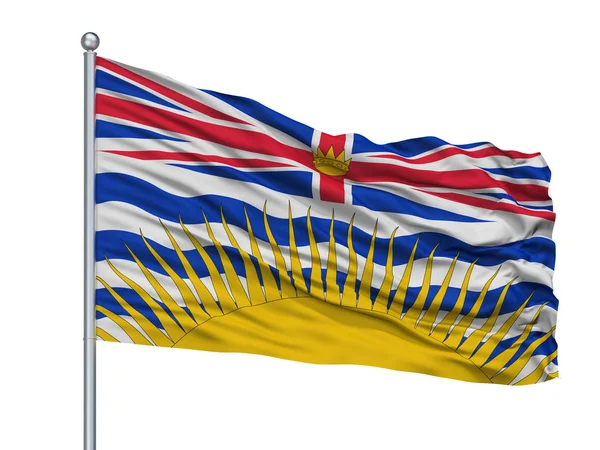 British Columbia City Flag On Flagpole, Country Canada, Isolated On White Background