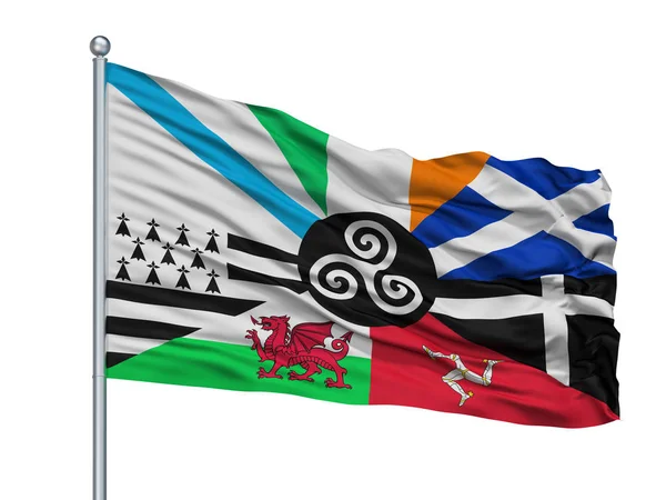 Combined Of The Celtic Nations Isolated Flag on Flagstaff, White Background, 3D Rendering